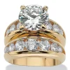 Palmbeach Jewelry Yellow Gold-Plated Round Cubic Zirconia Channel Set Bridal Ring Set Sizes 6-10