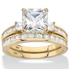 Palmbeach Jewelry Yellow Gold-Plated Sterling Silver Princess Cut Cubic Zirconia Bridal Ring Set Sizes 6-10
