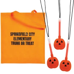 Personalized Halloween Tote Bag & Pumpkin Glow Necklace Kit For 48
