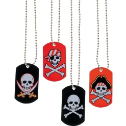 Pirate & Crossbones Dog Tag Necklaces - 12 Pc.