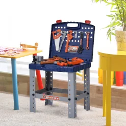 Qaba 68 Pcs Kids Pretend Series Workbench Toy Tool Play Set With Realistic Tools And Electric Drill Educational Gift For Toddler Children 3 To 6 Years Old