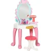 Qaba 20 Pcs Kids Vanity Dressing Table Play Set Musical Beauty Kit Pretend Toy W/ Mirror Lights Make Up Desk Stool For 3 4 Years Old