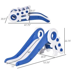 Qaba Folding Kids Slide Activity Freestanding Climber For Ages 1 3 Years Indoor And Outdoor Exercise Playset Toy Center With Cartoon Astronaut Shape Blue