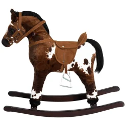 Qaba Kids Metal Plush Ride On Rocking Horse Chair Toy With Realistic Sounds Dark Brown/White