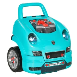 Qaba Mechanic Kids Truck Engine Toy Set Car Service Playset Engine Disassembly Play Workshop Includes 61 Pieces Steering Wheel Horn Light For 3 5 Years Old Teal