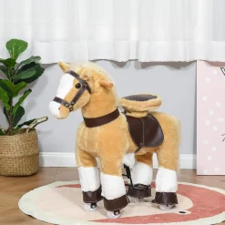 Qaba Ride On Walking Rolling Kids Horse With Easy Rolling Wheels Soft Huggable Body And A Large Size For Kids 3 8 Years