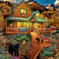 Sunsout Mountain Cabin Visitors 1000 Pc Large Pieces Jigsaw Puzzle