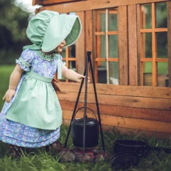 The Queen's Treasures 18 Inch Girl Doll Clothes, Little House On The Prairie 3 Pc Purple And Green American Summer Dress, Hat, And Apron