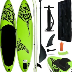 Vidaxl Inflatable Stand Up Paddleboard Set 144.1"X29.9"X5.9" Green