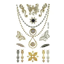 Wrapables Celebrity Inspired Temporary Tattoos In Metallic Gold Silver And Black, Small, Butterflies