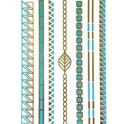 Wrapables Large Metallic Gold Silver And Black Body Art Temporary Tattoos, Geo-Leaf Bands