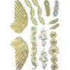 Wrapables Large Metallic Gold Silver And Black Body Art Temporary Tattoos, Feathers, Wings, Daisies_1