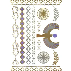 Wrapables Large Metallic Gold Silver And Black Body Art Temporary Tattoos, Starburst, Goddess, Clovers