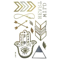 Wrapables Small Metallic Gold Silver And Black Body Art Temporary Tattoos, Omen